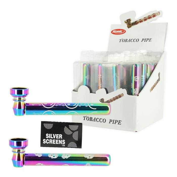 JF Maes Distribution | ATOMIC GLAS PIPE WITH SCREEN RAINBOW 9,5CM (X24)