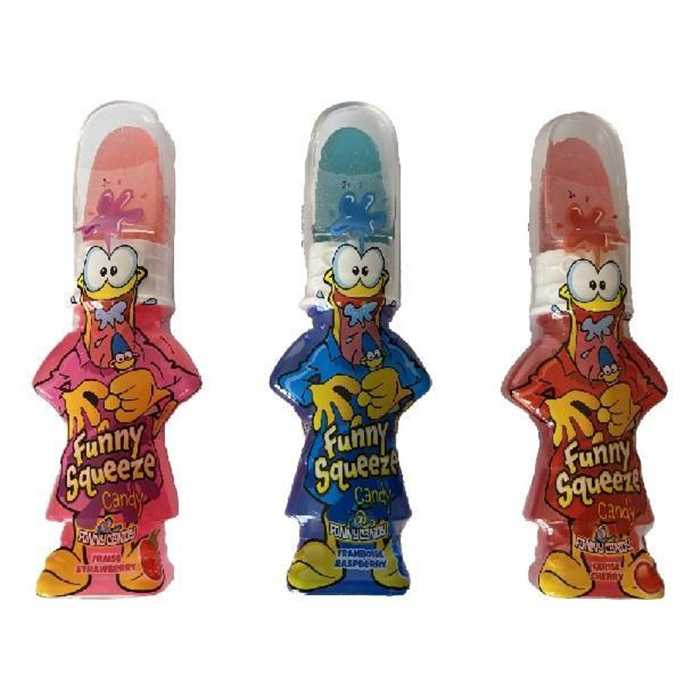 FUNNY SQUEEZE CANDY + GEL LOLLYPOP (X12)