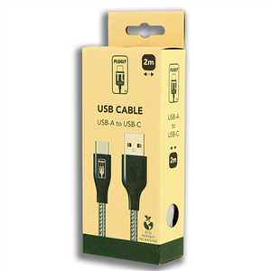 PLUGIT USB-A TO USB-C CABLE - 2M - GREY NYLON PLASTIC HEAD